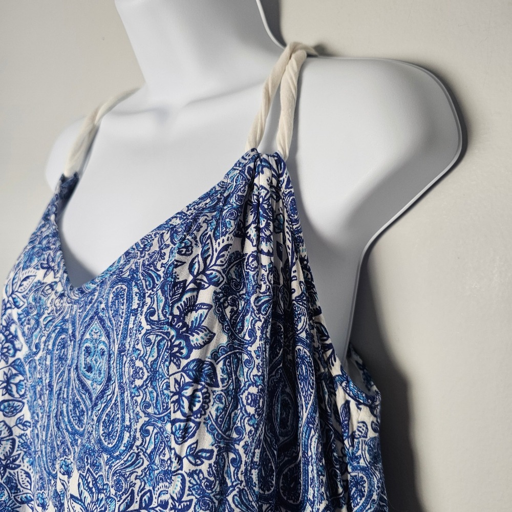 Garnet Hill Maxi Dress Womens PL Blue White Coastal Nautical Rope Strap Cotton - Picture 3 of 11